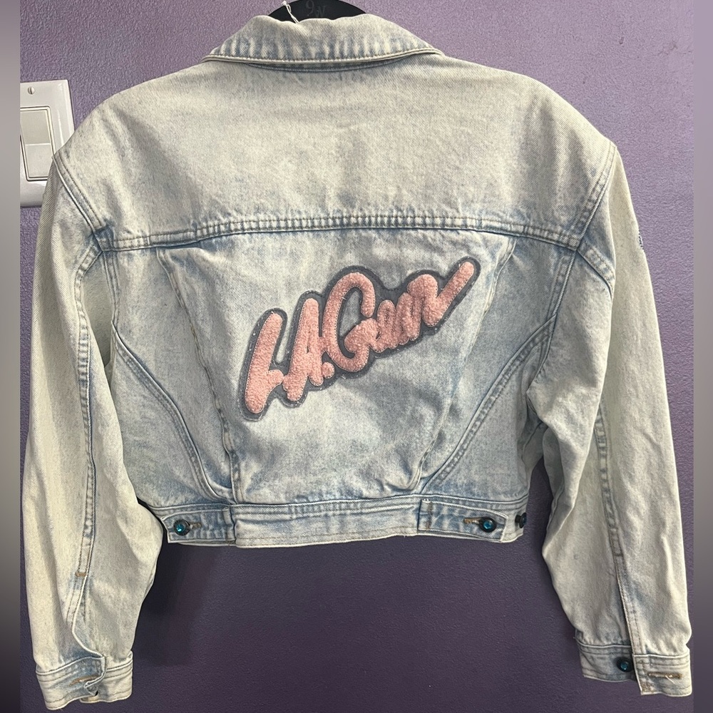 LA Gear Crop denim bolero acid washed short Jean jacket cropped vintage 80s